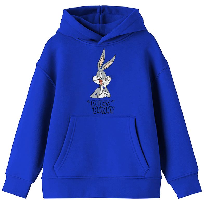 Youth Boys Looney Tunes Classic Cartoon Bugs Bunny Blue Graphic Hoodie