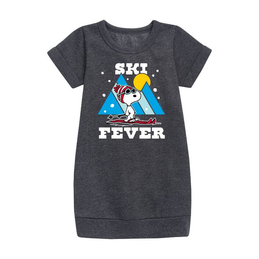 Girls' - Peanuts - Ski Fever Graphic Short Sleeve Fleece Dress