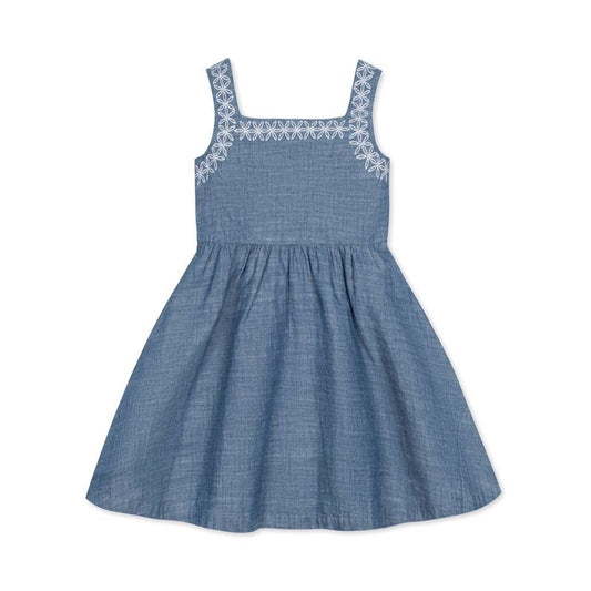 Hope & Henry Girls'  Sleeveless Chambray Sundress with Embroidery, Kids