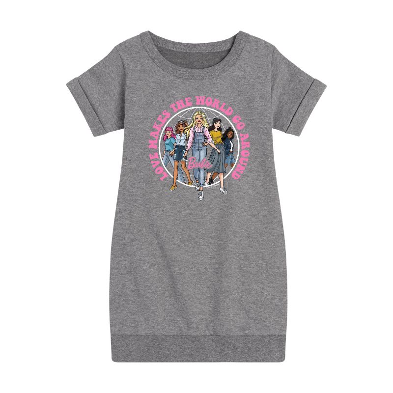 فستان باربي - الحب يحرك العالم - للبنات - فستان قصير الأكمام من الصوف