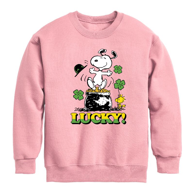 Boys' - Peanuts - Lucky Snoopy Graphic Long Sleeve Fleece Sweatshirt