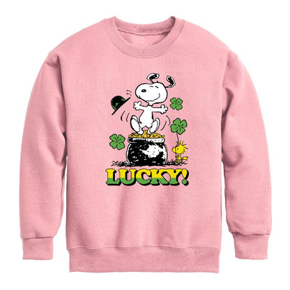 Boys' - Peanuts - Lucky Snoopy Graphic Long Sleeve Fleece Sweatshirt