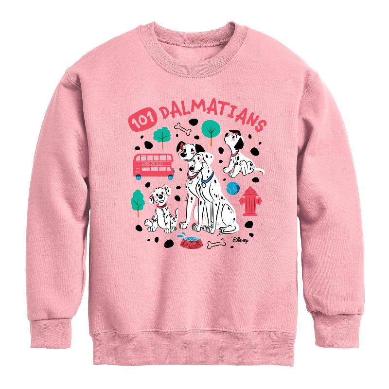 Boys' - 101 Dalmatians - Collage of Dalmatian Family Graphic Long Sleeve Fleece Sweatshirt