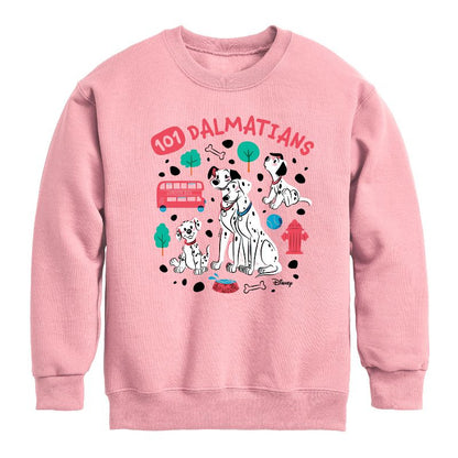 Boys' - 101 Dalmatians - Collage of Dalmatian Family Graphic Long Sleeve Fleece Sweatshirt