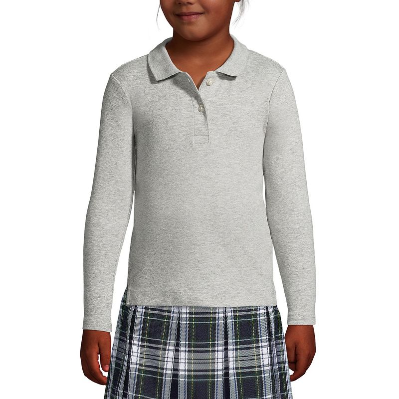 Lands' End School Uniform Kids Long Sleeve Feminine Fit Interlock Polo Shirt