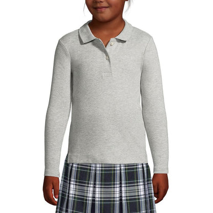 Lands' End School Uniform Kids Long Sleeve Feminine Fit Interlock Polo Shirt