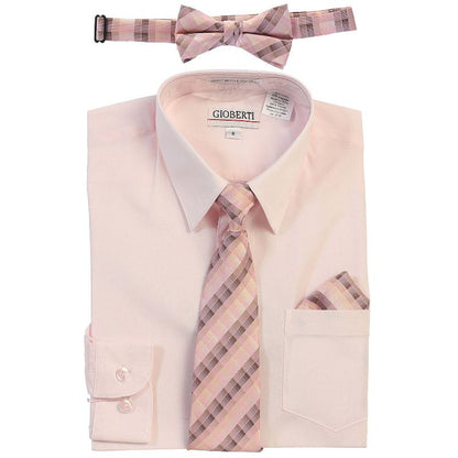 Gioberti Boy's Long Sleeve Dress Shirt and Plaid Tie Accessories Set (Part 2)