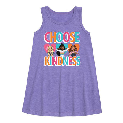 Girls' - Barbie - Multi-Color Choose Kindness Graphic Sleeveless Aline Dress