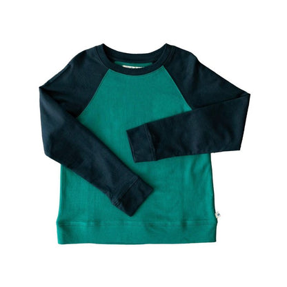 Kids' Stevie Raglan Sweatshirt - Hunter Green & Navy Color Block - Jackalo