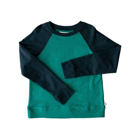 Kids' Stevie Raglan Sweatshirt - Hunter Green & Navy Color Block - Jackalo
