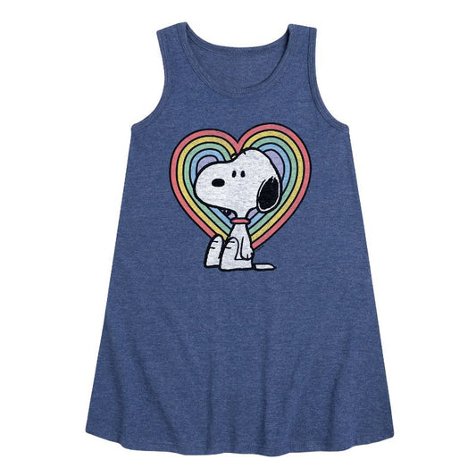 Girls' - Peanuts - Snoopy Pastel Heart Graphic Sleeveless Aline Dress