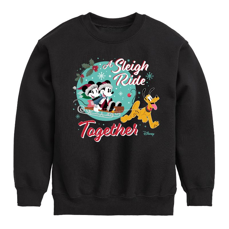 Boys' - Disney - Mickey, Minnie, & Pluto Sleigh Ride Together Christmas Graphic Long Sleeve Fleece Sweatshirt