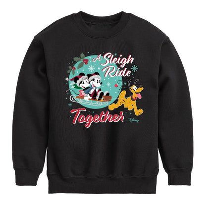 Boys' - Disney - Mickey, Minnie, & Pluto Sleigh Ride Together Christmas Graphic Long Sleeve Fleece Sweatshirt