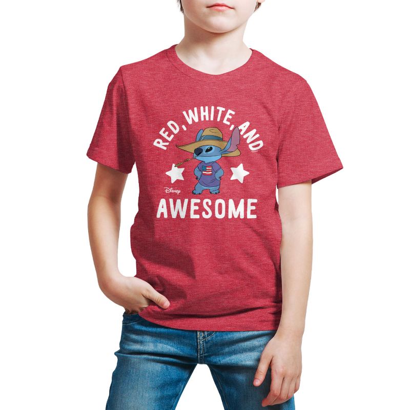 Boys' - Lilo and Stitch - Red White And Awesome Short Sleeve Graphic T-Shirt