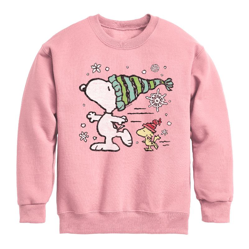 Boys' - Peanuts - Snoopy Woodstock Skate Graphic Long Sleeve Fleece Sweatshirt