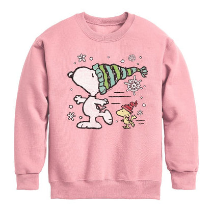 Boys' - Peanuts - Snoopy Woodstock Skate Graphic Long Sleeve Fleece Sweatshirt