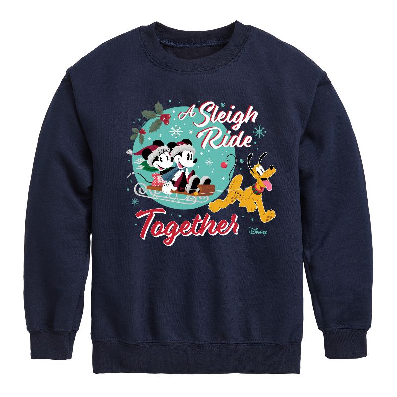 Boys' - Disney - Mickey, Minnie, & Pluto Sleigh Ride Together Christmas Graphic Long Sleeve Fleece Sweatshirt