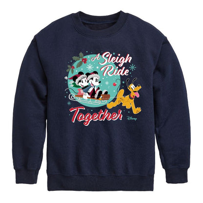 Boys' - Disney - Mickey, Minnie, & Pluto Sleigh Ride Together Christmas Graphic Long Sleeve Fleece Sweatshirt