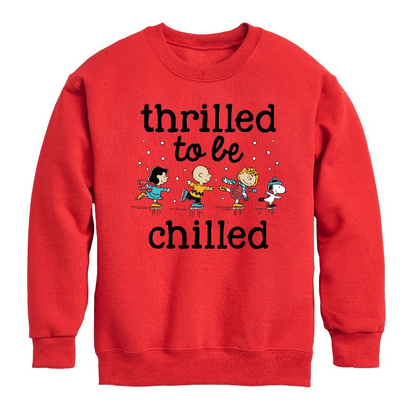 Boys' - Peanuts - Snoopy and Friends Thrilled To Be Chilled Graphic Long Sleeve Fleece Sweatshirt