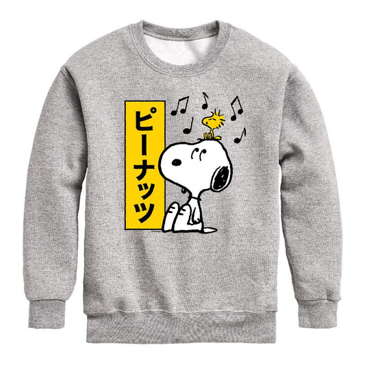 Boys' - Peanuts - Snoopy And Woodstock Graphic Long Sleeve Fleece Sweatshirt