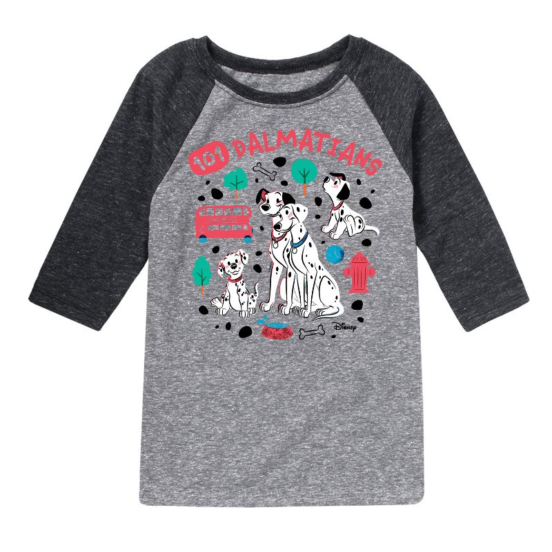 Boys' - 101 Dalmatians - Collage of Dalmatian Family Raglan Graphic T-Shirt