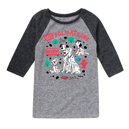 Boys' - 101 Dalmatians - Collage of Dalmatian Family Raglan Graphic T-Shirt