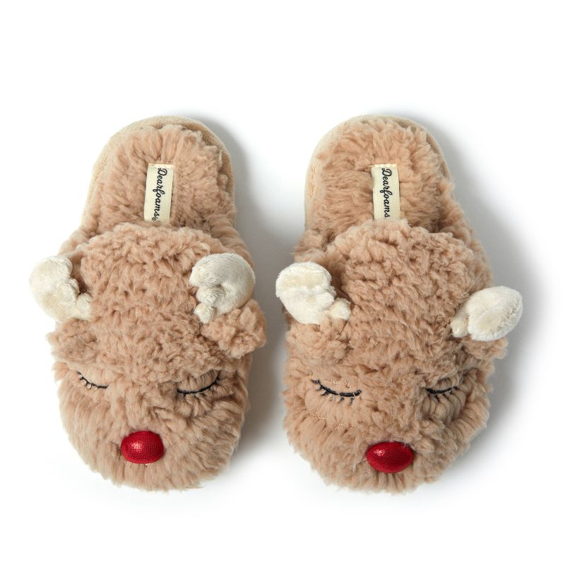 Dearfoams Kid's Holiday Christmas Reindeer Scuff Slipper