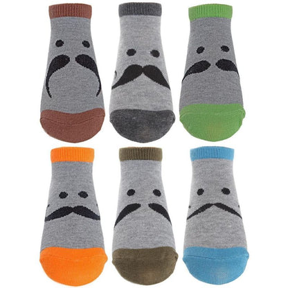 Memoi Boys' 6 Pair Pack Mustache Mood Low Cut Socks