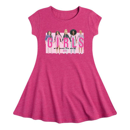 Girls' - Barbie - Girls Will Save the World Fit & Flair Cap Sleeve Dress
