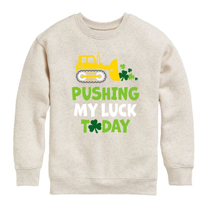 Boys' - Instant Message - St. Patrick's Day Pushing My Luck Today Graphic Long Sleeve Fleece Sweatshirt