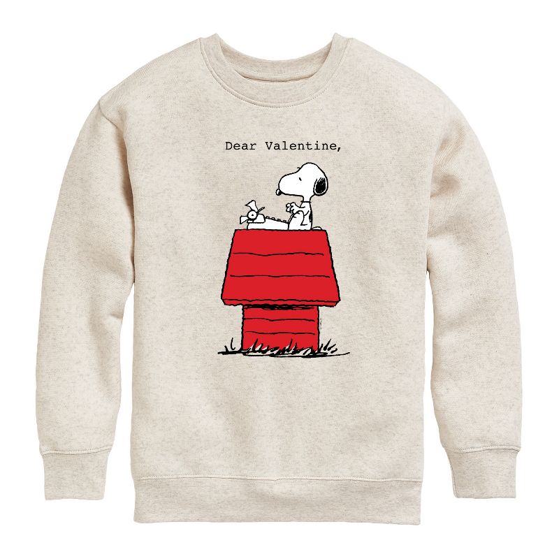 Boys' - Peanuts - Dear Valentine Snoopy Graphic Long Sleeve Fleece Sweatshirt