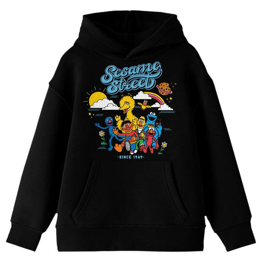 Sesame Street Vintage 2022 Character Group Shot Long Sleeve Youth Black Hooded Sweatshirt