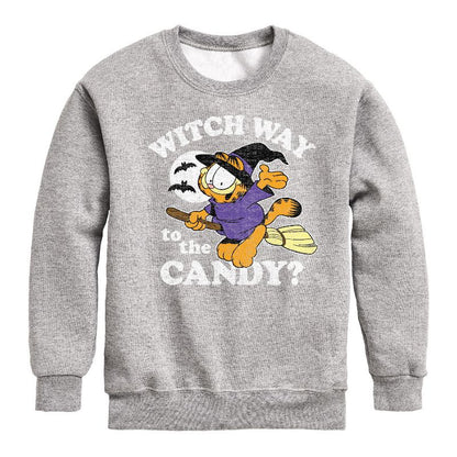 Boys' - Garfield - Witch Way To The Candy Graphic Long Sleeve Fleece Sweatshirt