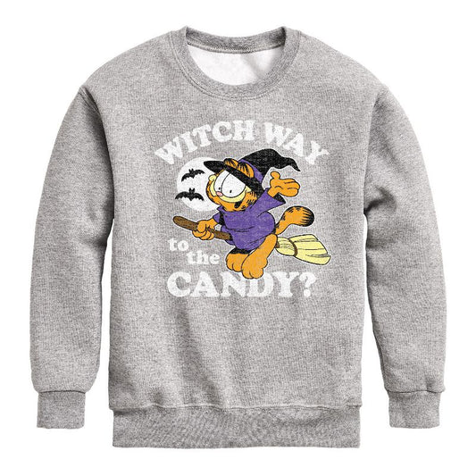 Boys' - Garfield - Witch Way To The Candy Graphic Long Sleeve Fleece Sweatshirt