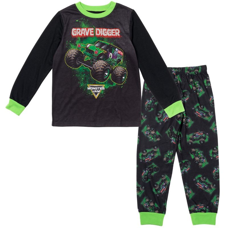 Monster Jam Trucks Grave Digger El Toro Loco Megalodon Pullover Pajama Shirt and Pajama Pants Sleep Set Little Kid