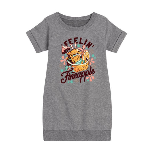 Girls' - SpongeBob SquarePants - Feelin Fineapple Graphic Short Sleeve Fleece Dress
