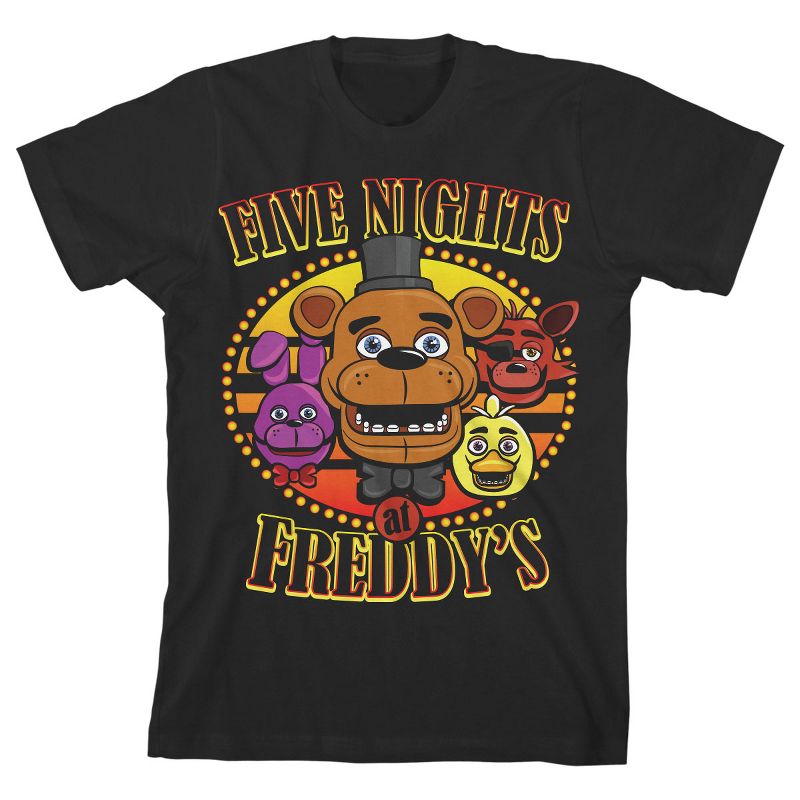 Five Nights at Freddy's Freddy Fazbear and Friends Boy's Black T-shirt