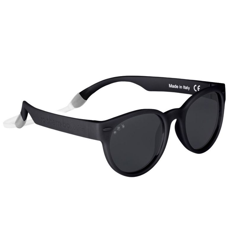 Roshambo Bend-in-Half Flexible Round Kids Sunglasses | Made in Italy | Polarized UV400 Lens | Carrying Sleeve, Silicone Strap & Ear Locks Included!