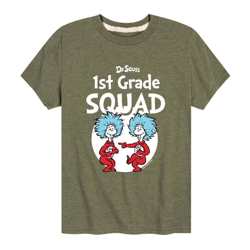 تي شيرت جرافيكي بأكمام قصيرة للأولاد من سلسلة دكتور سوس - الشيء 1 الشيء 2 الصف الأول