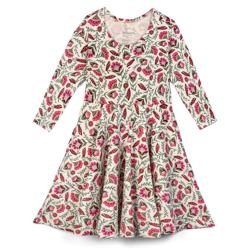 Mightly Girls Fair Trade Organic Cotton Print 3/4 Sleeve Twirl Dress