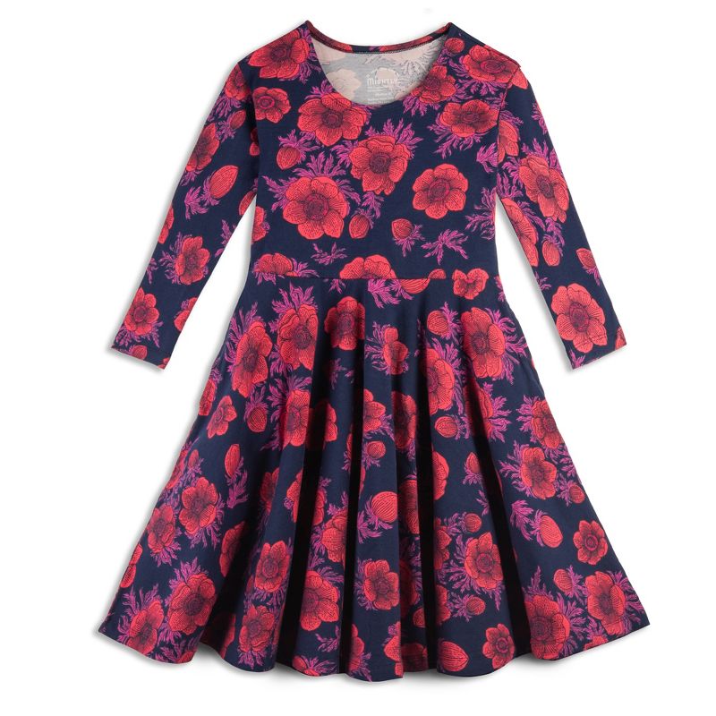 Mightly Girls Fair Trade Organic Cotton Print 3/4 Sleeve Twirl Dress