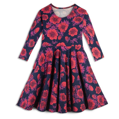 Mightly Girls Fair Trade Organic Cotton Print 3/4 Sleeve Twirl Dress