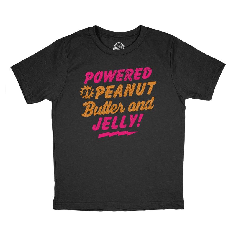 Youth Funny T Shirts Powered By Peanut Butter And Jelly Sarcastic PB&J Graphic Novelty Tee For Kids - Crazy Dog Youth T Shirt