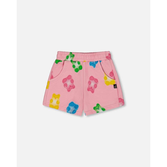 Deux par Deux Girl Printed French Terry Short Pink Multicolored Gummies