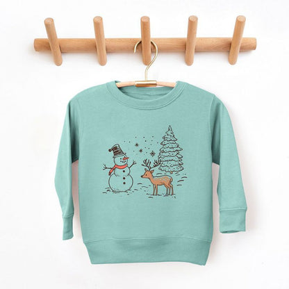 The Juniper Shop Deer Snowman Scene Youth Ultra-Soft Graphic Sweatshirt