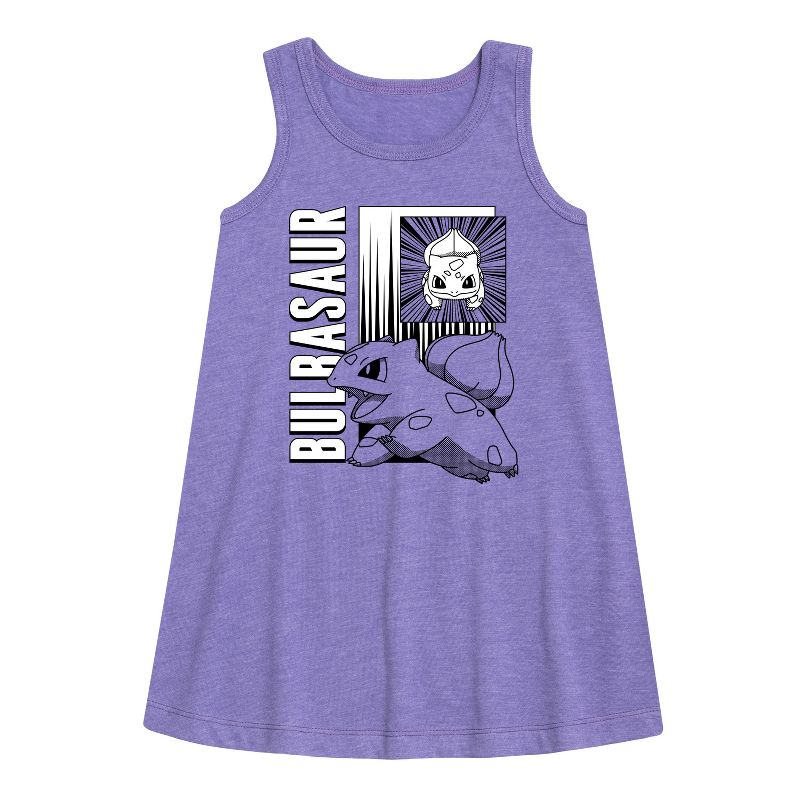 فستان بناتي - بوكيمون - معركة أنمي بولباسور - فستان بناتي صغير بتصميم حرف A بدون أكمام برسومات جرافيكية