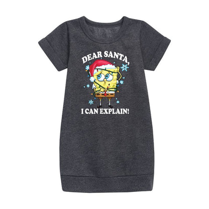 Girls' - SpongeBob SquarePants - Dear Santa Graphic Short Sleeve Fleece Dress