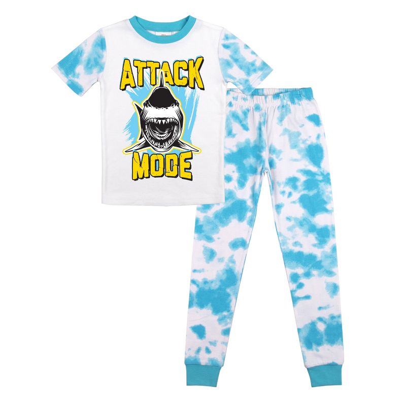 طقم قميص وبنطلون نوم أزرق وأبيض بأكمام قصيرة للأولاد من Attack Mode Youth