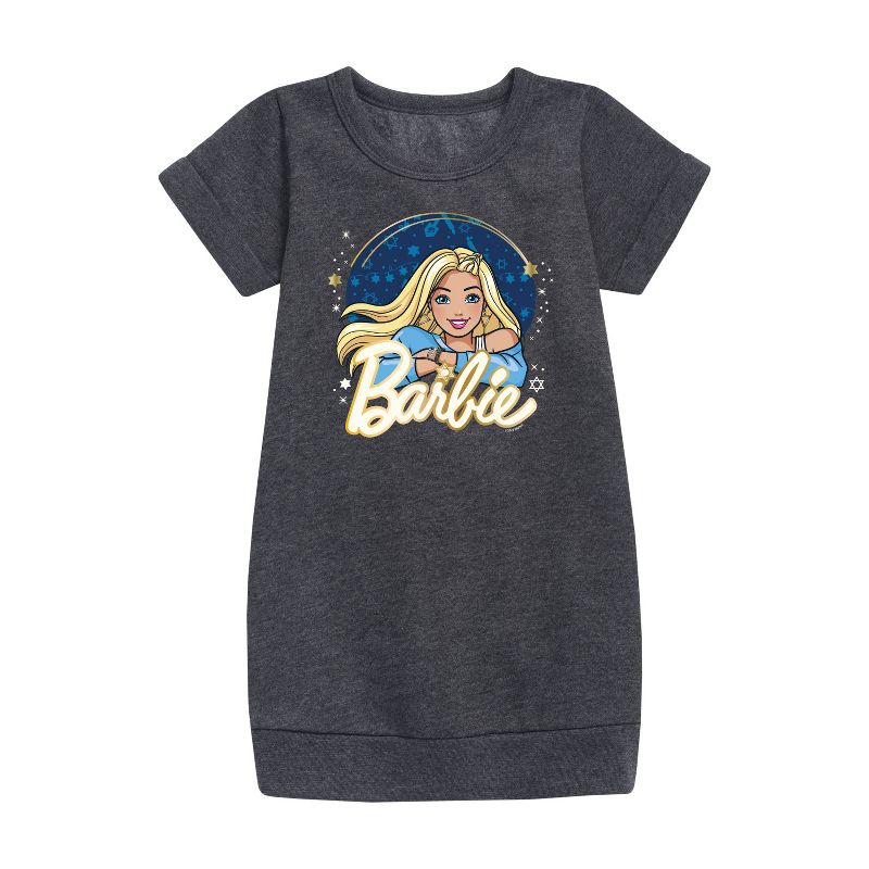 فستان صوف بأكمام قصيرة مطبوع عليه صورة دمية حانوكا للبنات - باربي