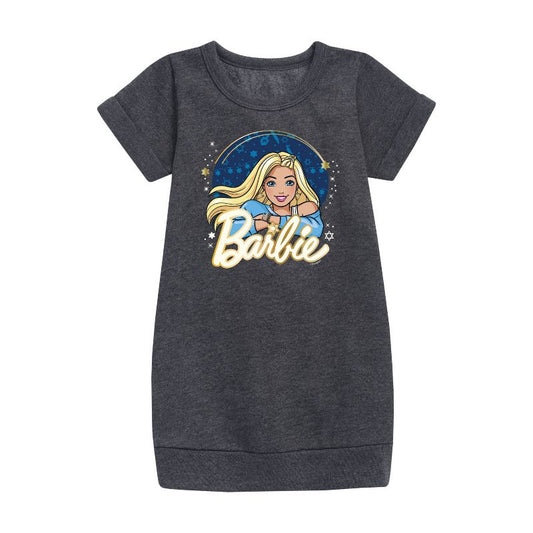 Girls' - Barbie - Hanukkah Doll Graphic Short Sleeve Fleece Dress